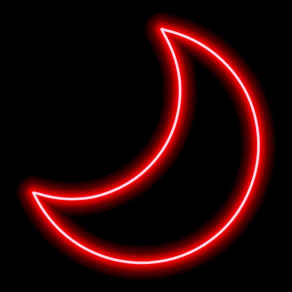 red neon outline of the waning moon on a black background icon illustration vector 1 rotated