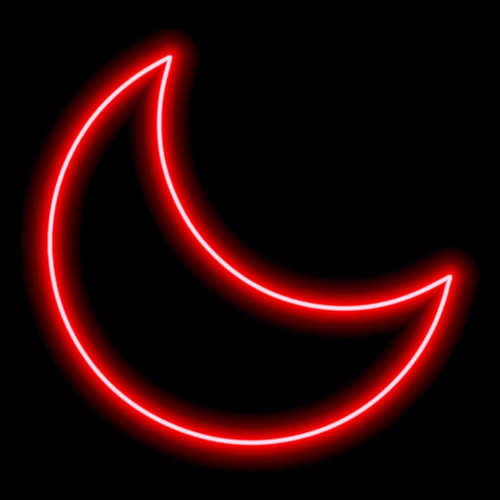 red neon outline of the waning moon on a black background icon illustration vector